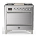 ILVE Majestic III 36-inch Dual Fuel Range with 6 Natural Gas Burner, Griddle and Solid Door Electric Oven in Stainless Steel with Chrome Trim (UM36FQNR3SSC)