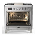 ILVE Majestic III 36-inch Dual Fuel Range with 6 Natural Gas Burner, Griddle and Solid Door Electric Oven in Stainless Steel with Chrome Trim (UM36FQNR3SSC)