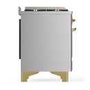 ILVE Majestic III 36-inch Dual Fuel Range with 6 Natural Gas Burner, Griddle and Solid Door Electric Oven in Stainless Steel with Brass Trim (UM36FQNR3SSG)