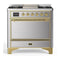 ILVE Majestic III 36-inch Dual Fuel Range with 5 Liquid Propane Burner, Griddle and Solid Door Electric Oven in Stainless Steel with Brass Trim (UM36FQNR3SSGLP)
