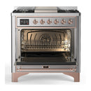 ILVE Majestic III 36-inch Dual Fuel Range with 5 Liquid Propane Burner, Griddle and Solid Door Electric Oven in Stainless Steel with Copper Trim (UM36FQNR3SSPLP)