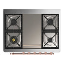 ILVE Majestic III 36-inch Dual Fuel Range with 6 Natural Gas Burner, Griddle and Solid Door Electric Oven in Stainless Steel with Copper Trim (UM36FQNR3SSP)