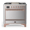 ILVE Majestic III 36-inch Dual Fuel Range with 6 Natural Gas Burner, Griddle and Solid Door Electric Oven in Stainless Steel with Copper Trim (UM36FQNR3SSP)