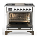 ILVE Majestic III 36-inch Dual Fuel Range with 5 Liquid Propane Burner, Griddle and Solid Door Electric Oven in White with Burnished Trim (UM36FQNR3WHBLP)