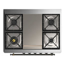 ILVE Majestic III 36-inch Dual Fuel Range with 6 Natural Gas Burner, Griddle and Solid Door Electric Oven in White with Burnished Trim (UM36FQNR3WHB)