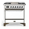 ILVE Majestic III 36-inch Dual Fuel Range with 5 Liquid Propane Burner, Griddle and Solid Door Electric Oven in White with Burnished Trim (UM36FQNR3WHBLP)