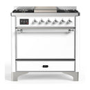 ILVE Majestic III 36-inch Dual Fuel Range with 6 Natural Gas Burner, Griddle and Solid Door Electric Oven in White with Chrome Trim (UM36FQNR3WHC)