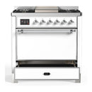ILVE Majestic III 36-inch Dual Fuel Range with 6 Natural Gas Burner, Griddle and Solid Door Electric Oven in White with Chrome Trim (UM36FQNR3WHC)