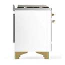 ILVE Majestic III 36-inch Dual Fuel Range with 6 Natural Gas Burner, Griddle and Solid Door Electric Oven in White with Brass Trim (UM36FQNR3WHG)