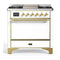 ILVE Majestic III 36-inch Dual Fuel Range with 6 Natural Gas Burner, Griddle and Solid Door Electric Oven in White with Brass Trim (UM36FQNR3WHG)