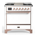 ILVE Majestic III 36-inch Dual Fuel Range with 6 Natural Gas Burner, Griddle and Solid Door Electric Oven in White with Copper Trim (UM36FQNR3WHP)