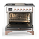 ILVE Majestic III 36-inch Dual Fuel Range with 6 Natural Gas Burner, Griddle and Solid Door Electric Oven in White with Copper Trim (UM36FQNR3WHP)
