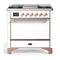 ILVE Majestic III 36-inch Dual Fuel Range with 6 Natural Gas Burner, Griddle and Solid Door Electric Oven in White with Copper Trim (UM36FQNR3WHP)