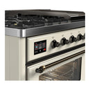 ILVE Majestic III 48-inch Dual Fuel Range with 5 Natural Gas Burner, Griddle and Triple Glass Door Electric Oven in Antique White with Burnished Trim (UM48FNR3AWB)