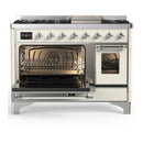 ILVE Majestic III 48-inch Dual Fuel Range with 5 Natural Gas Burner, Griddle and Triple Glass Door Electric Oven in Antique White with Chrome Trim (UM48FNR3AWC)