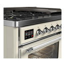 ILVE Majestic III 48-inch Dual Fuel Range with 5 Natural Gas Burner, Griddle and Triple Glass Door Electric Oven in Antique White with Chrome Trim (UM48FNR3AWC)