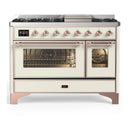 ILVE Majestic III 48-inch Dual Fuel Range with 5 Liquid Propane Burner, Griddle and Triple Glass Door Electric Oven in Antique White with Copper Trim (UM48FNR3AWPLP)
