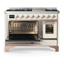ILVE Majestic III 48-inch Dual Fuel Range with 5 Liquid Propane Burner, Griddle and Triple Glass Door Electric Oven in Antique White with Copper Trim (UM48FNR3AWPLP)