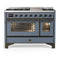 ILVE Majestic III 48-inch Dual Fuel Range with 5 Natural Gas Burner, Griddle and Triple Glass Door Electric Oven in Blue Grey with Burnished Trim (UM48FNR3BGB)