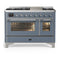 ILVE Majestic III 48-inch Dual Fuel Range with 5 Liquid Propane Burner, Griddle and Triple Glass Door Electric Oven in Blue Grey with Chrome Trim (UM48FNR3BGCLP)