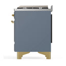 ILVE Majestic III 48-inch Dual Fuel Range with 5 Liquid Propane Burner, Griddle and Triple Glass Door Electric Oven in Blue Grey with Brass Trim (UM48FNR3BGGLP)