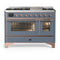 ILVE Majestic III 48-inch Dual Fuel Range with 5 Liquid Propane Burner, Griddle and Triple Glass Door Electric Oven in Blue Grey with Copper Trim (UM48FNR3BGPLP)