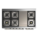 ILVE Majestic III 48-inch Dual Fuel Range with 5 Natural Gas Burner, Griddle and Triple Glass Door Electric Oven in Glossy Black with Burnished Trim (UM48FNR3BKB)