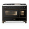 ILVE Majestic III 48-inch Dual Fuel Range with 5 Natural Gas Burner, Griddle and Triple Glass Door Electric Oven in Glossy Black with Burnished Trim (UM48FNR3BKB)