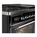 ILVE Majestic III 48-inch Dual Fuel Range with 5 Liquid Propane Burner, Griddle and Triple Glass Door Electric Oven in Glossy Black with Chrome Trim (UM48FNR3BKCLP)