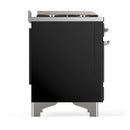ILVE Majestic III 48-inch Dual Fuel Range with 5 Liquid Propane Burner, Griddle and Triple Glass Door Electric Oven in Glossy Black with Chrome Trim (UM48FNR3BKCLP)