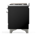 ILVE Majestic III 48-inch Dual Fuel Range with 5 Liquid Propane Burner, Griddle and Triple Glass Door Electric Oven in Glossy Black with Chrome Trim (UM48FNR3BKCLP)