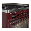 ILVE Majestic III 48-inch Dual Fuel Range with 5 Natural Gas Burner, Griddle and Triple Glass Door Electric Oven in Burgundy with Burnished Trim (UM48FNR3BUB)