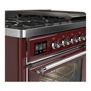 ILVE Majestic III 48-inch Dual Fuel Range with 5 Natural Gas Burner, Griddle and Triple Glass Door Electric Oven in Burgundy with Chrome Trim (UM48FNR3BUC)