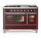 ILVE Majestic III 48-inch Dual Fuel Range with 5 Liquid Propane Burner, Griddle and Triple Glass Door Electric Oven in Burgundy with Chrome Trim (UM48FNR3BUCLP)