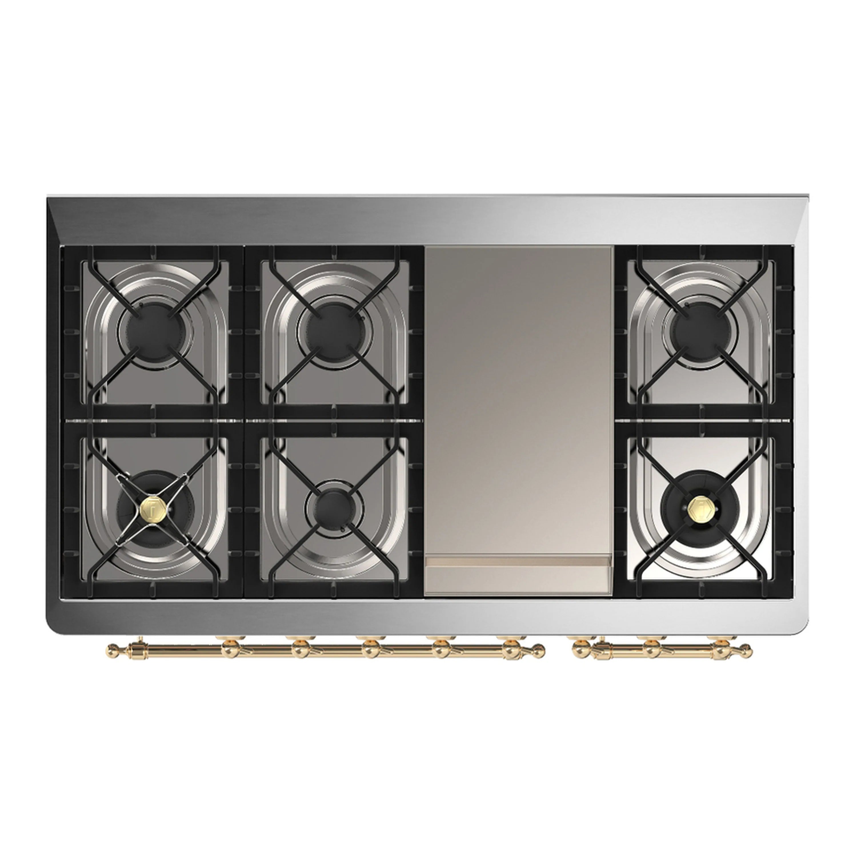 Burgundy dual fuel range, stainless cooktop with five gas burner grates