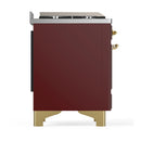 ILVE Majestic III 48-inch Dual Fuel Range with 5 Liquid Propane Burner, Griddle and Triple Glass Door Electric Oven in Burgundy with Brass Trim (UM48FNR3BUGLP)