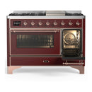 ILVE Majestic III 48-inch Dual Fuel Range with 5 Natural Gas Burner, Griddle and Triple Glass Door Electric Oven in Burgundy with Copper Trim (UM48FNR3BUP)