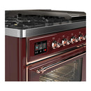 ILVE Majestic III 48-inch Dual Fuel Range with 5 Natural Gas Burner, Griddle and Triple Glass Door Electric Oven in Burgundy with Copper Trim (UM48FNR3BUP)