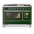 ILVE Majestic III 48-inch Dual Fuel Range with 5 Natural Gas Burner, Griddle and Triple Glass Door Electric Oven in Emerald Green with Chrome Trim (UM48FNR3EGC)
