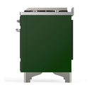 ILVE Majestic III 48-inch Dual Fuel Range with 5 Liquid Propane Burner, Griddle and Triple Glass Door Electric Oven in Emerald Green with Chrome Trim (UM48FNR3EGCLP)
