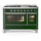 ILVE Majestic III 48-inch Dual Fuel Range with 5 Liquid Propane Burner, Griddle and Triple Glass Door Electric Oven in Emerald Green with Chrome Trim (UM48FNR3EGCLP)