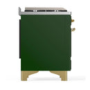 ILVE Majestic III 48-inch Dual Fuel Range with 5 Natural Gas Burner, Griddle and Triple Glass Door Electric Oven in Emerald Green with Brass Trim (UM48FNR3EGG)