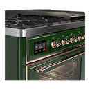 ILVE Majestic III 48-inch Dual Fuel Range with 5 Liquid Propane Burner, Griddle and Triple Glass Door Electric Oven in Emerald Green with Copper Trim (UM48FNR3EGPLP)