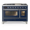 ILVE Majestic III 48-inch Dual Fuel Range with 5 Liquid Propane Burner, Griddle and Triple Glass Door Electric Oven in Midnight Blue with Chrome Trim (UM48FNR3MBCLP)
