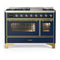 ILVE Majestic III 48-inch Dual Fuel Range with 5 Liquid Propane Burner, Griddle and Triple Glass Door Electric Oven in Blue Grey with Brass Trim (UM48FNR3MBGLP)