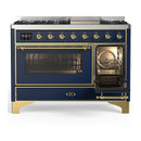 ILVE Majestic III 48-inch Dual Fuel Range with 5 Liquid Propane Burner, Griddle and Triple Glass Door Electric Oven in Blue Grey with Brass Trim (UM48FNR3MBGLP)