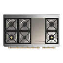 ILVE Majestic III 48-inch Dual Fuel Range with 5 Liquid Propane Burner, Griddle and Triple Glass Door Electric Oven in Blue Grey with Brass Trim (UM48FNR3MBGLP)