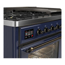ILVE Majestic III 48-inch Dual Fuel Range with 5 Natural Gas Burner, Griddle and Triple Glass Door Electric Oven in Midnight Blue with Copper Trim (UM48FNR3MBP)