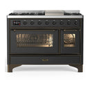 ILVE Majestic III 48-inch Dual Fuel Range with 5 Liquid Propane Burner, Griddle and Triple Glass Door Electric Oven in Graphite Matte with Burnished Trim (UM48FNR3MGBLP)