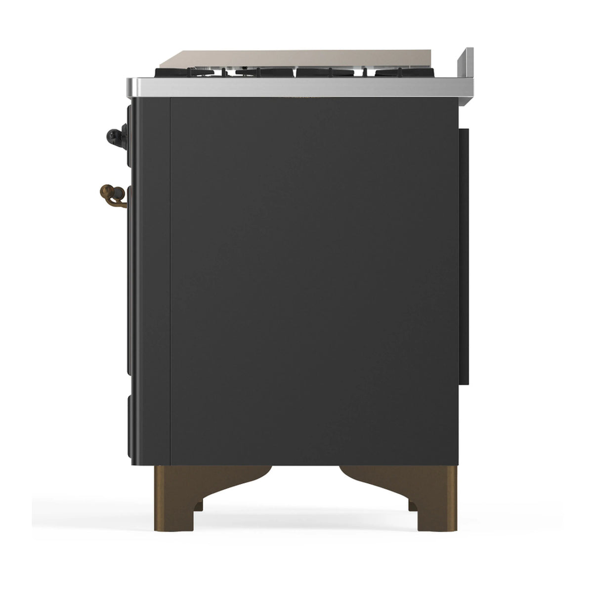 Graphite matte dual fuel range rear side view with back connections